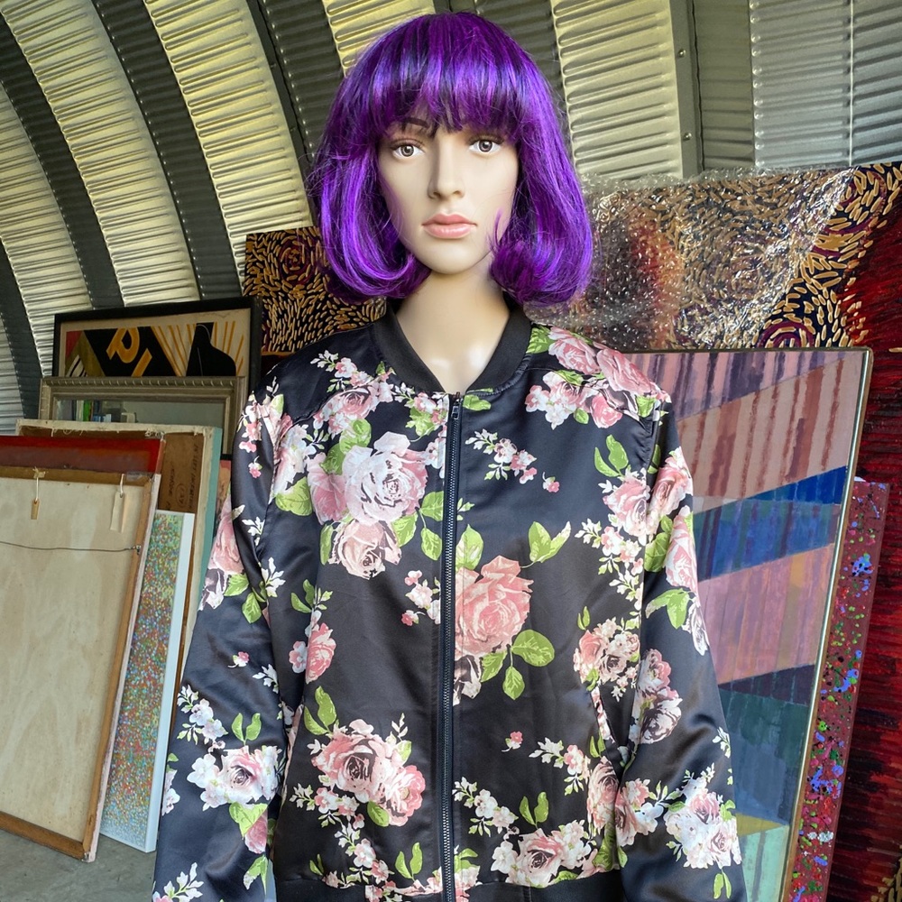 J for Justify Rose Print Satin Bomber Jacket
